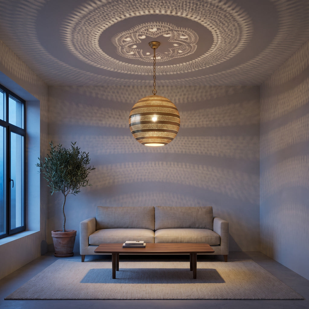 Amanar dome pendant hung over a kitchen island in a modern interior