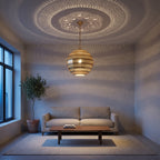 Amanar dome pendant hung over a kitchen island in a modern interior
