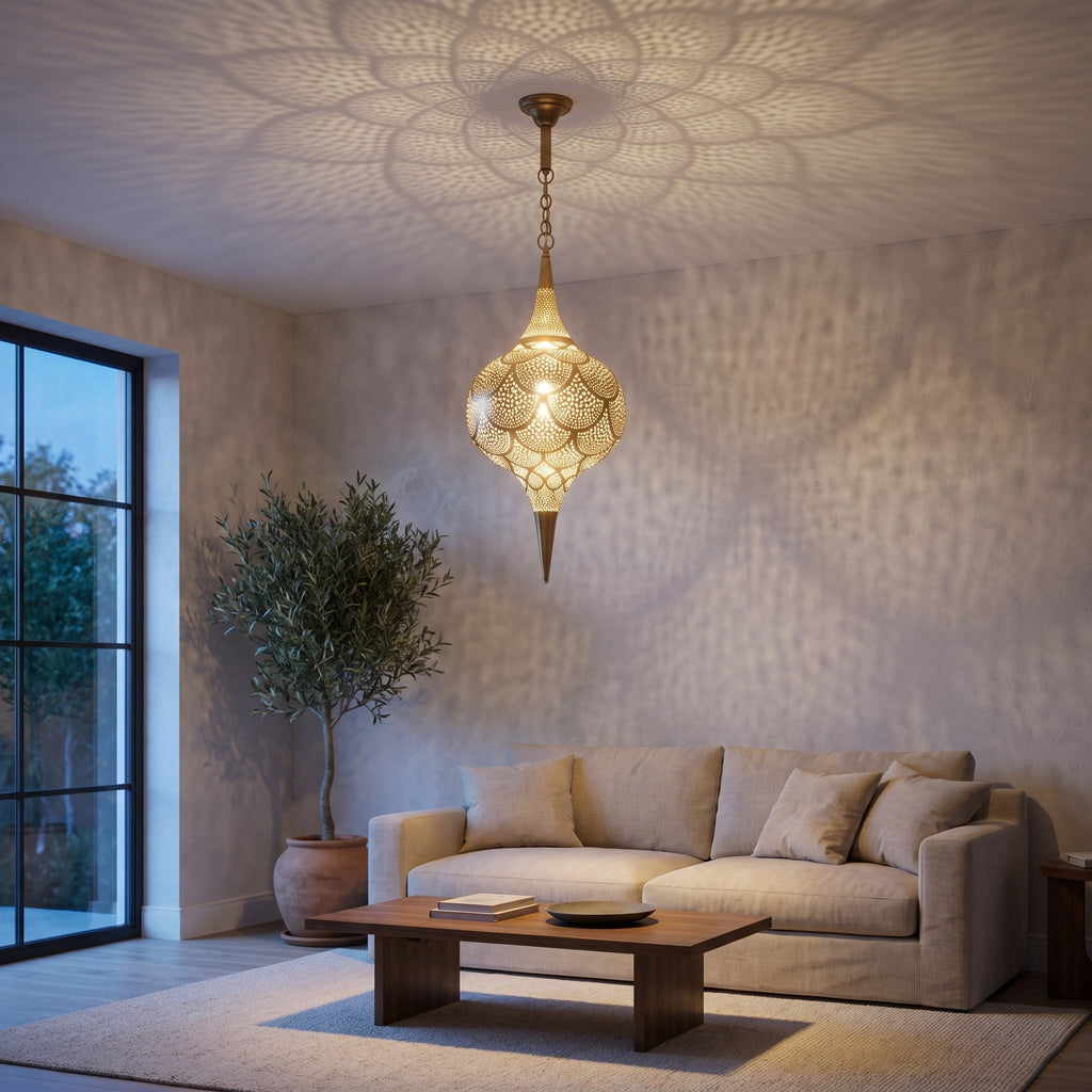 Amira pendant over a kitchen counter in a modern interior