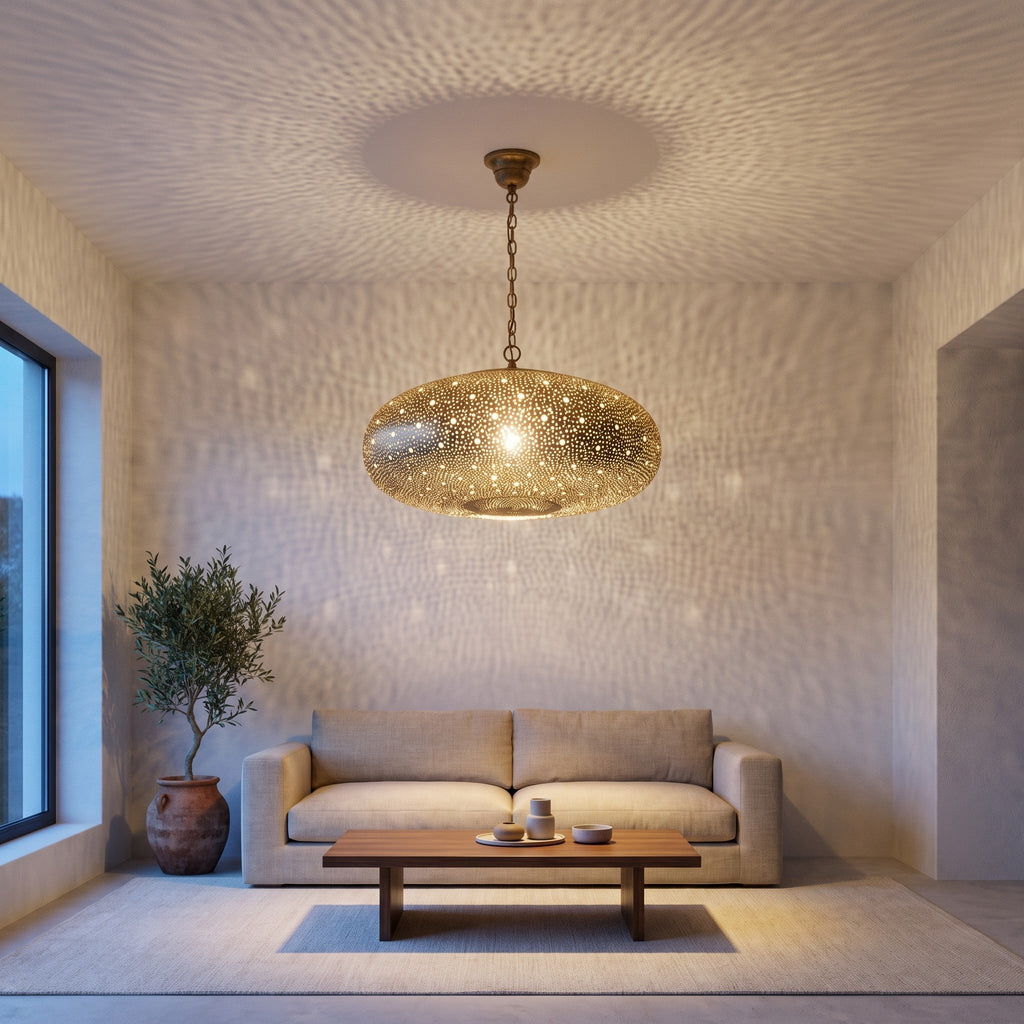 Anfa pendant over a dining table in a minimal modern interior