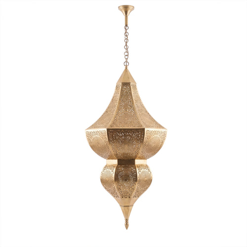 Badi brass pendant with floral cutwork on a white studio background