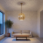 Baraka brass dome pendant over a kitchen counter in a modern home