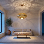 Hana pendant hanging unlit in a modern dining room