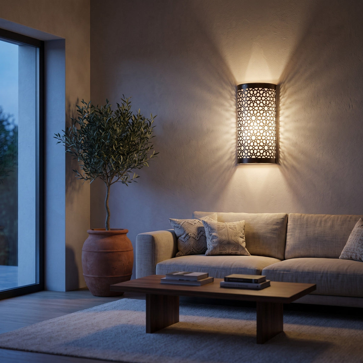 Two Isli sconces flanking a headboard in a modern bedroom