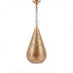 Itri pierced brass pendant light on a white studio background