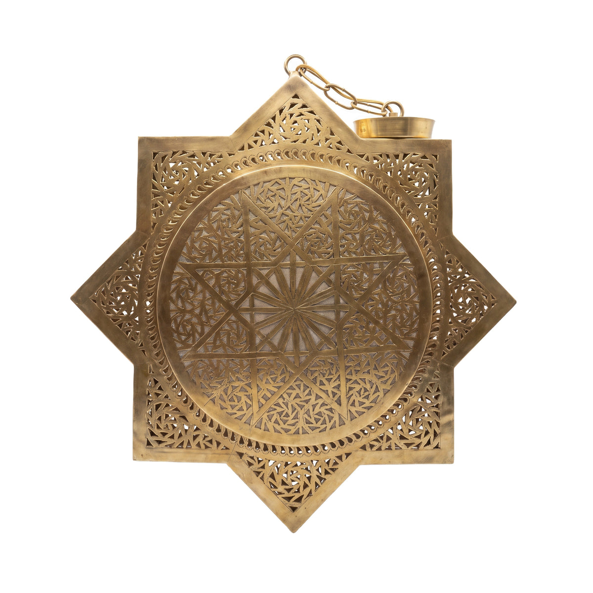Khamsa octagram sconce in brass on a white studio background
