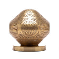 Louiza low dome table lantern in pierced brass on a white studio background