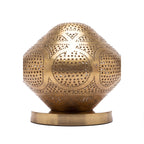 Louiza low dome table lantern in pierced brass on a white studio background