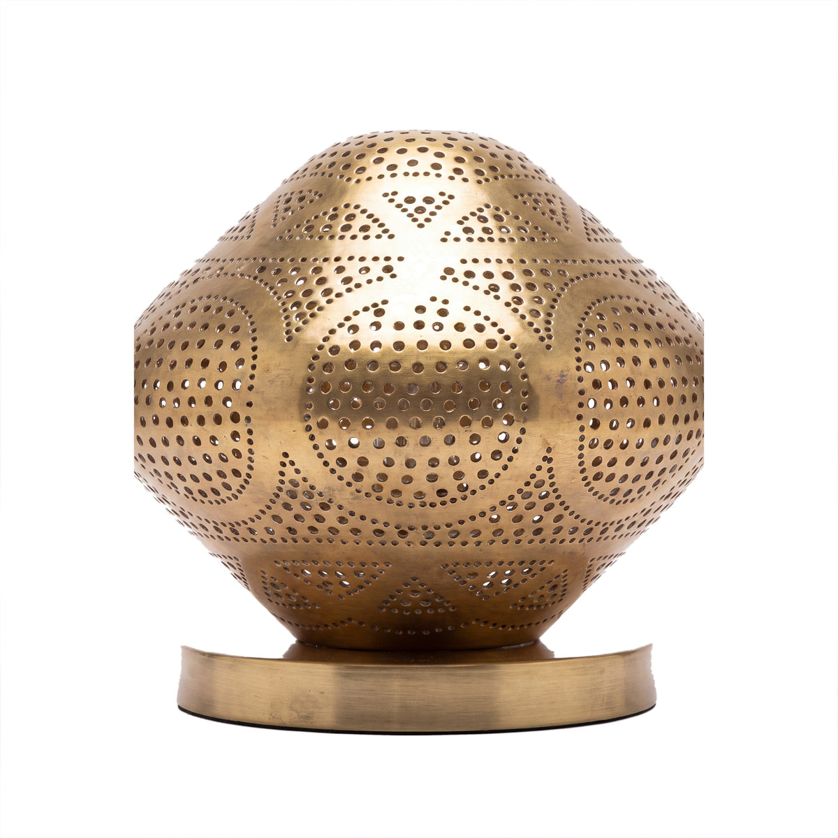 Louiza low dome table lantern in pierced brass on a white studio background