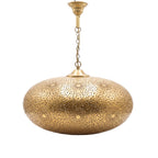 Qandil domed brass lantern with leaf openwork on a white studio background