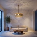 Saada pendant hanging in the corner of a modern bedroom