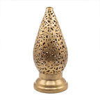 Shama brass lantern pair with pierced Arabic calligraphy on a white studio background