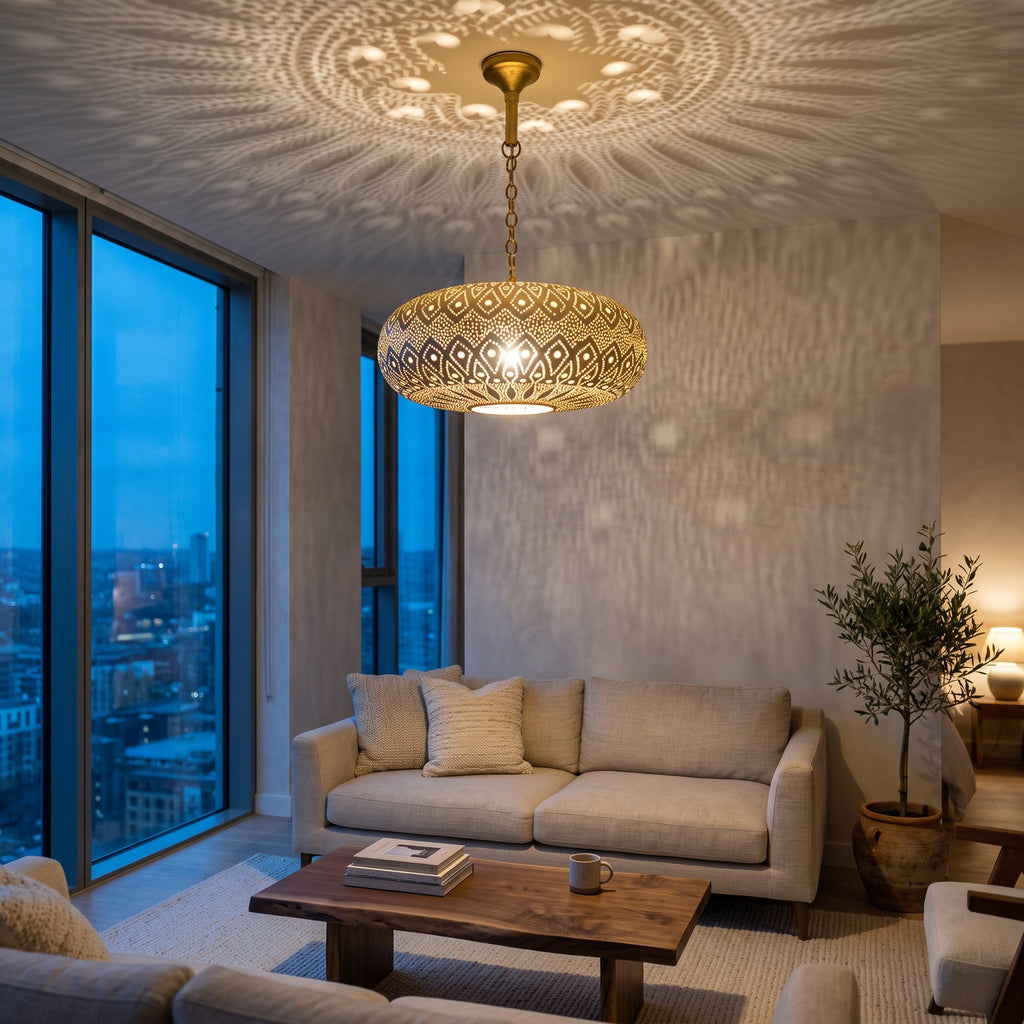 Tafat pendant above a dining table in a modern apartment