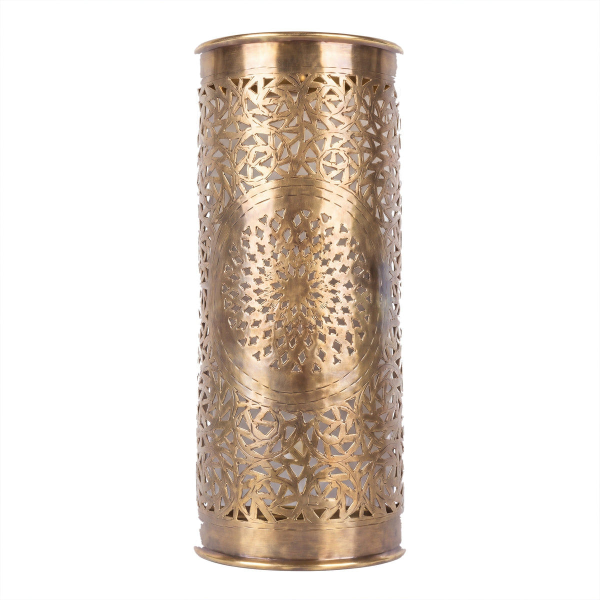 Tislit sconce pair, two hand-pierced brass wall lights side by side on a white studio background