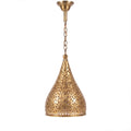 Tizi pierced brass cone pendant on a white studio background