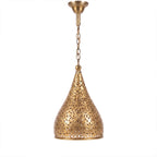 Tizi pierced brass cone pendant on a white studio background