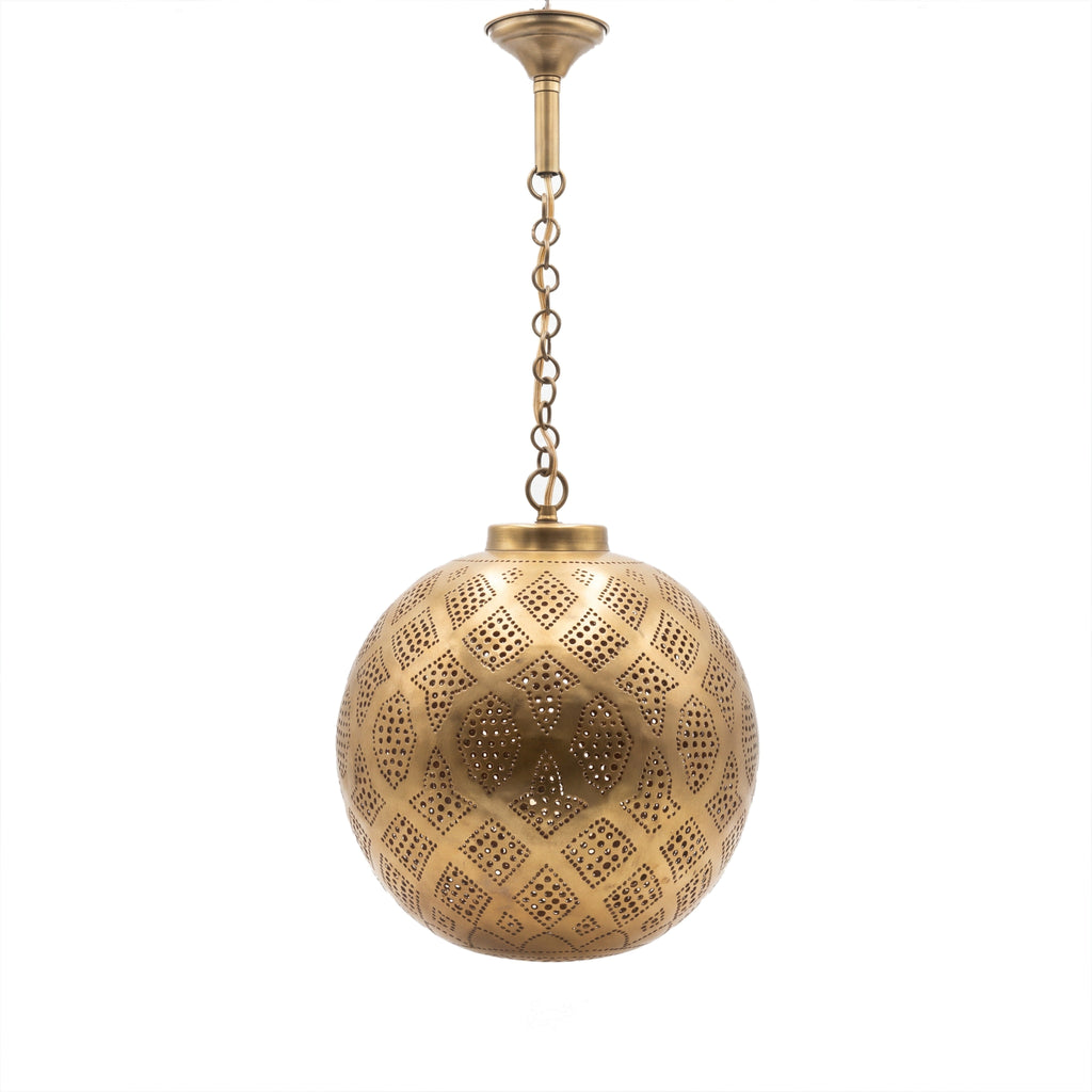 Tiziri pierced brass pendant light on a white studio background