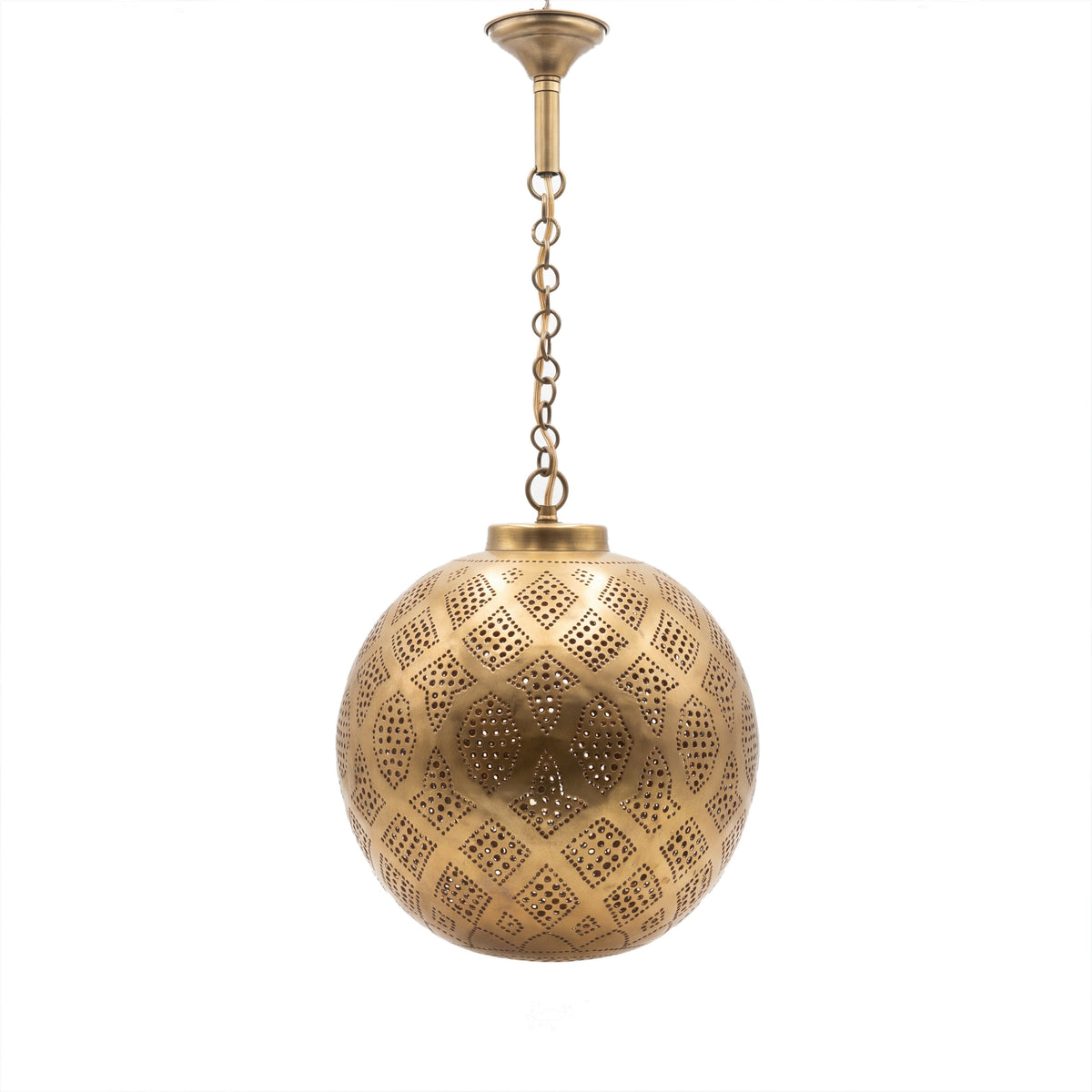 Tiziri pierced brass pendant light on a white studio background