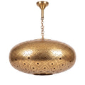 Tudert pierced brass pendant on a plain white studio background