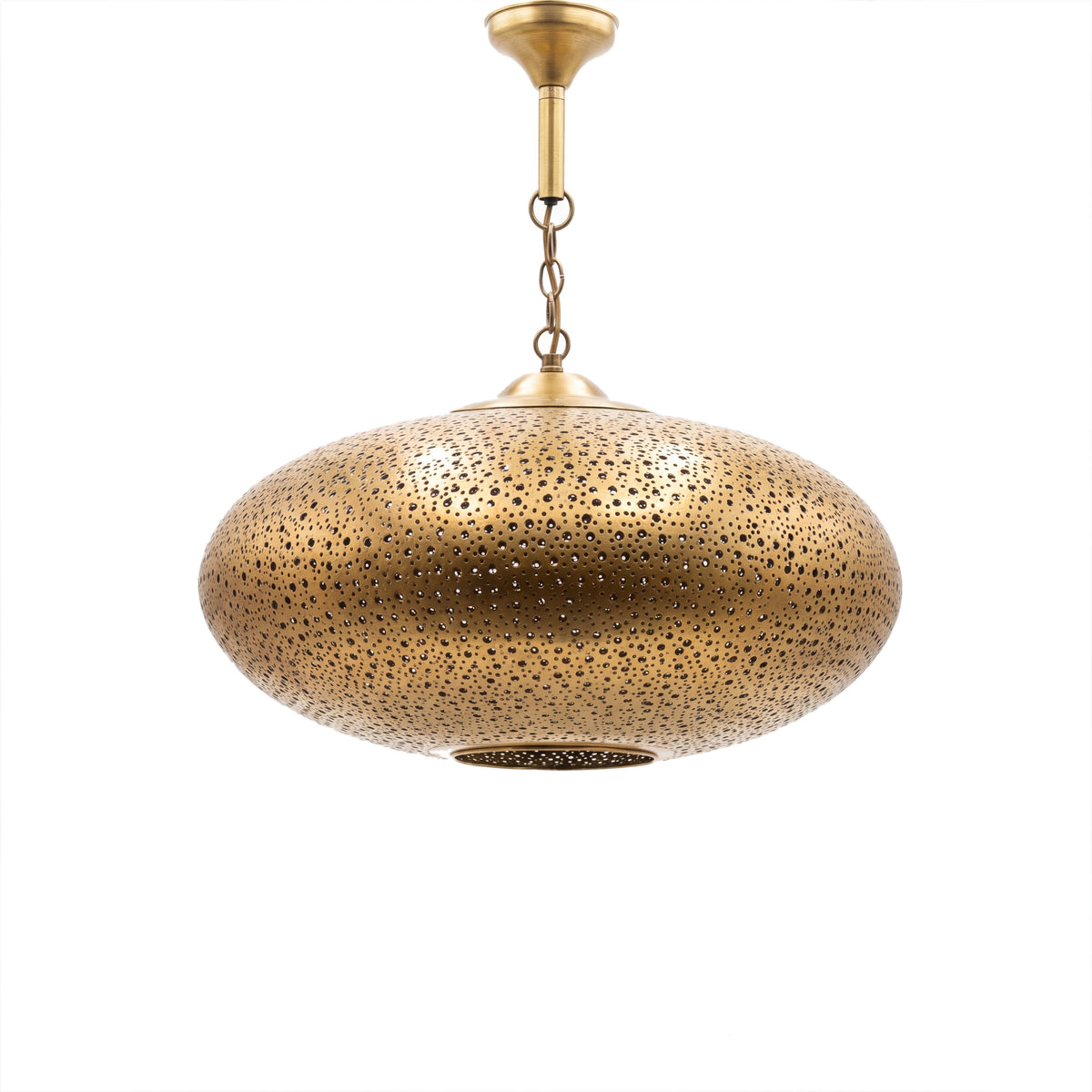 Warda pierced brass pendant lamp on a white studio background