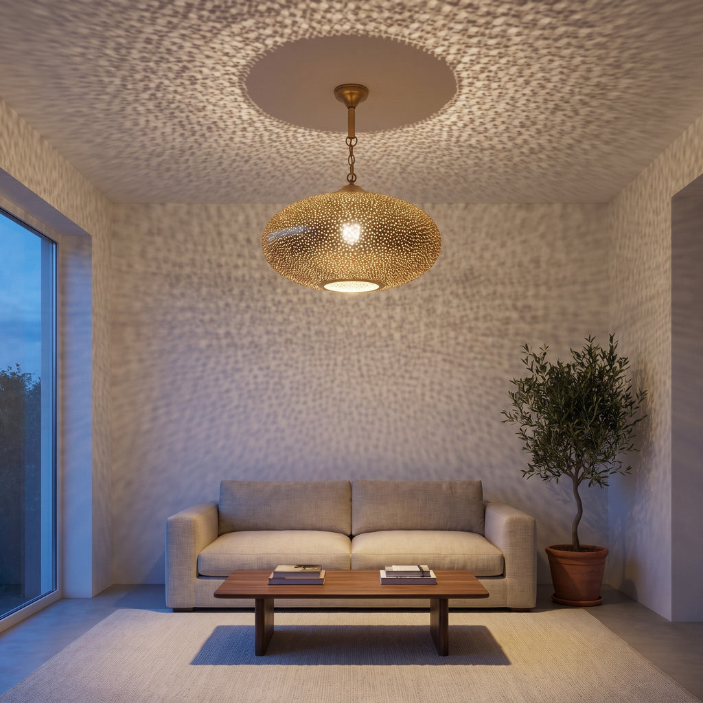 Warda pendant above a reading chair in a modern living room