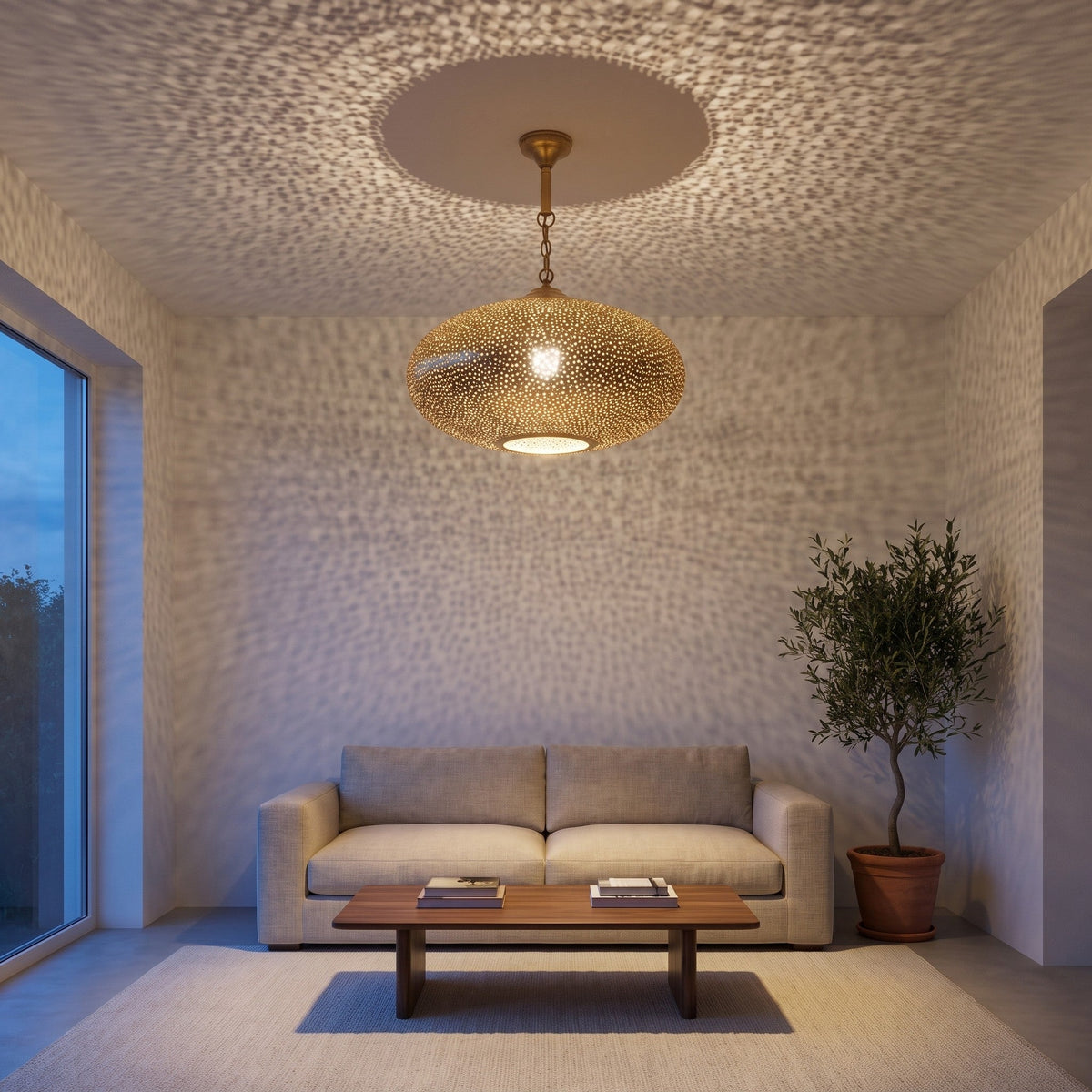 Warda pendant above a reading chair in a modern living room