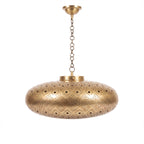 Yakout pierced brass pendant lamp photographed on a white studio background