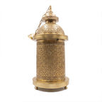 Zafran engraved brass table lamp, unlit, on a white studio background