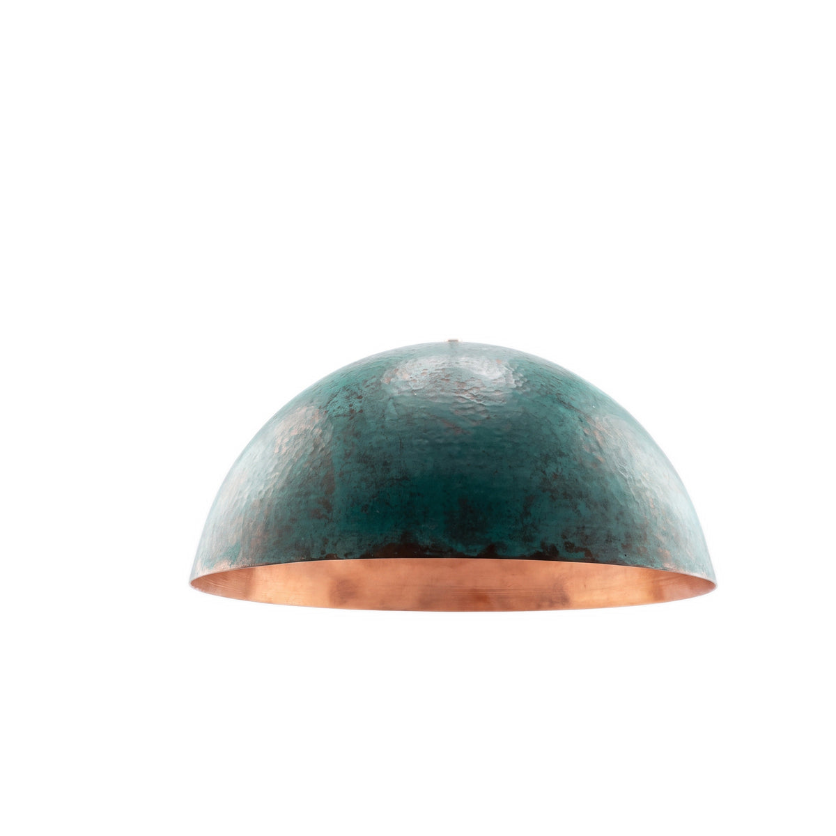 Zitoun oxidized copper pendant with green verdigris patina on a white studio background